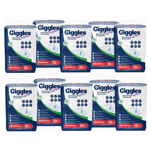 Giggles 60x60 Cm Bebek Bakım Örtüsü Alt Açma Bezi 10 Paket (100 Adet) Pamuksu Üst Yüzey İle Konforlu Kullanım - Görsel 2