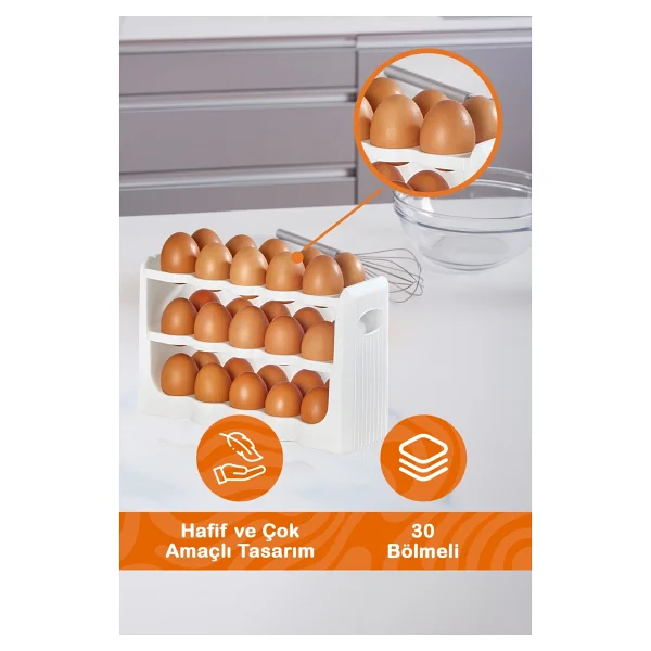 Mithra Life 3 Katlı 30 Bölmeli Buzdolabı Içi Yumurtalık Organizeri Mıt1094 - Beyaz - Görsel 2