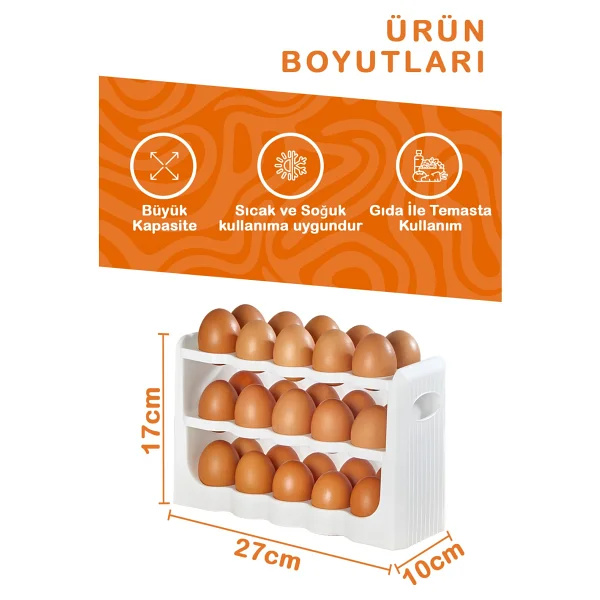 Mithra Life 3 Katlı 30 Bölmeli Buzdolabı Içi Yumurtalık Organizeri Mıt1094 - Beyaz - Görsel 4