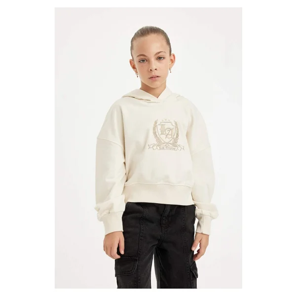 Defacto Kız Çocuk Oversize Geniş Kalıp Kapüşonlu İşlemeli Sweatshirt D2885a824wn - Görsel 3