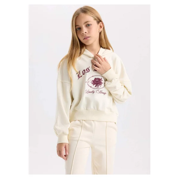 Defacto Kız Çocuk Ekru Oversize Geniş Kalıp Kapüşonlu Baskılı Sweatshirt D7041a824wn - Görsel 4