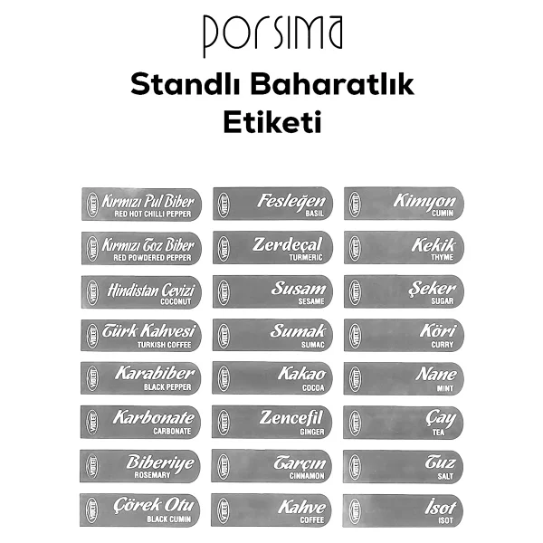 Porsima Standlı Kendinden Yapışkanlı Kapaklı Kaşıklı 6'lı Baharat Takımı - Görsel 5