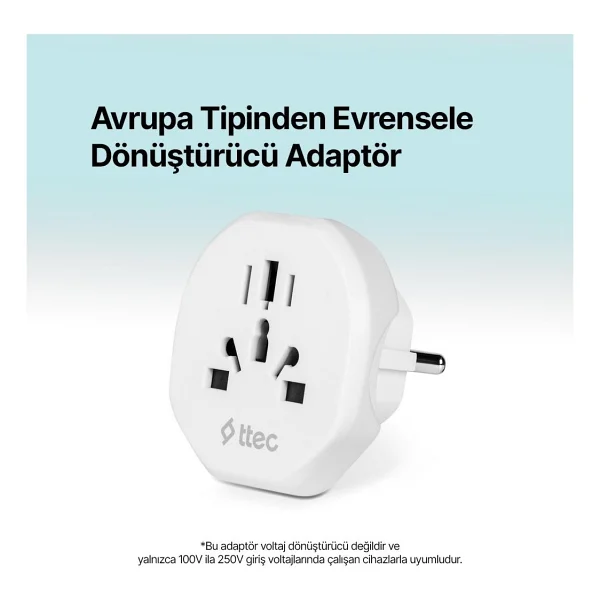 Ttec Akım Korumalı 10a/250v Amerikan/Avrupa/İngiliz Tipi Priz Dönüştürücü Priz Çevirici Adaptör Priz - Görsel 2