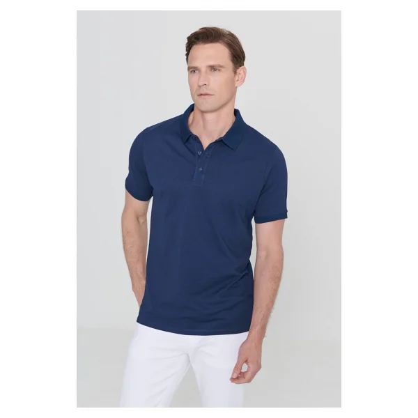 Altınyıldız Classics Erkek Çekmeyen Pamuklu Kumaş Slim Fit Dar Kesim Lacivert Kıvrılmaz Polo Yaka Tişört - 51l-Lacivert - Görsel 2