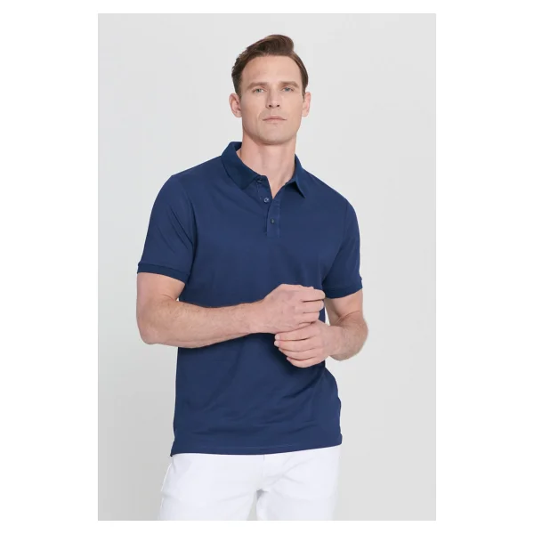 Altınyıldız Classics Erkek Çekmeyen Pamuklu Kumaş Slim Fit Dar Kesim Lacivert Kıvrılmaz Polo Yaka Tişört - 51l-Lacivert - Görsel 5