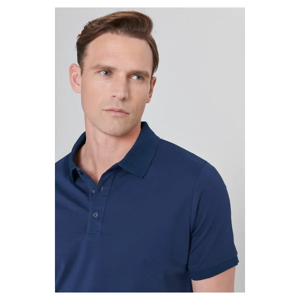 Altınyıldız Classics Erkek Çekmeyen Pamuklu Kumaş Slim Fit Dar Kesim Lacivert Kıvrılmaz Polo Yaka Tişört - 51l-Lacivert - Görsel 6