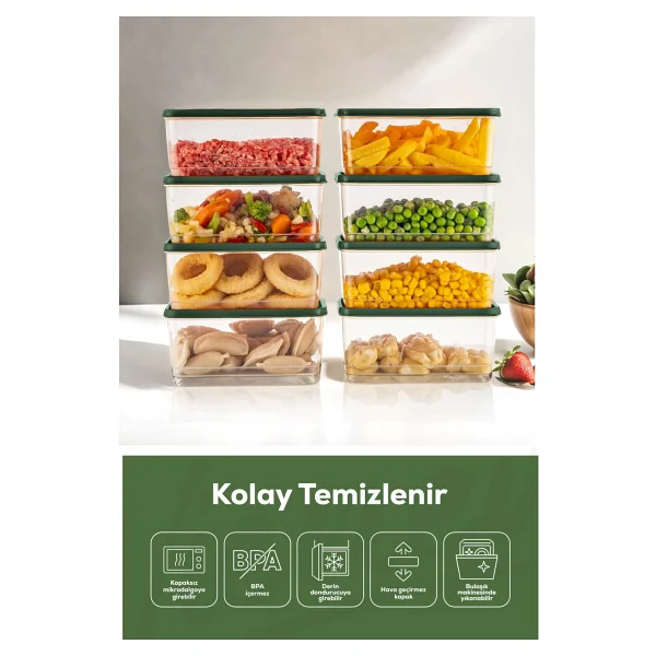Vienev 8li Buzdolabı Düzenleyici Organizer Mikrodalgaya Uygun Difriz Saklama Kabı Yeşil - Görsel 3