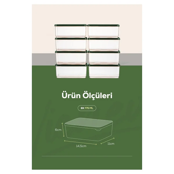 Vienev 8li Buzdolabı Düzenleyici Organizer Mikrodalgaya Uygun Difriz Saklama Kabı Yeşil - Görsel 4