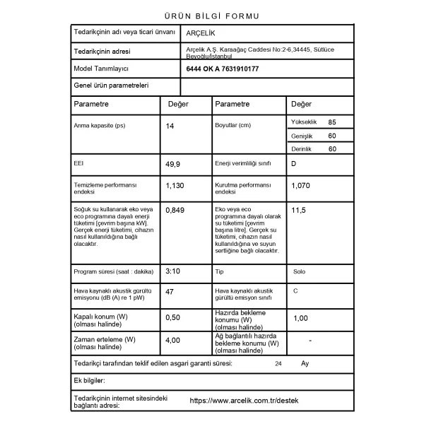 Arçelik 6444 Ok A 4 Programlı Bulaşık Makinesi - Görsel 6