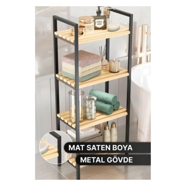 Bino Banyo Düzenleyici Mutfak Rafı Banyo Dolabı Çok Amaçlı Dolap 4 Katlı Metal - Görsel 2