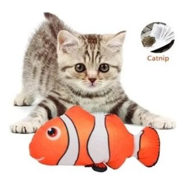 Tineke Kedi Otlu Çıngıraklı Balık Açık Palyaço Peluş Kedi Oyuncağı - Görsel 2
