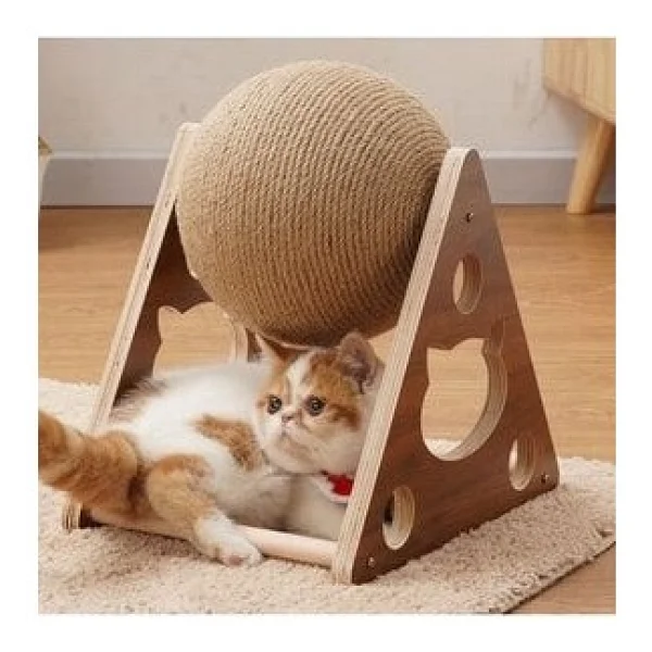 Tineke Ahşap Ipli Kedi Oyuncagi Topu Kedi Tırmalaması - Görsel 2