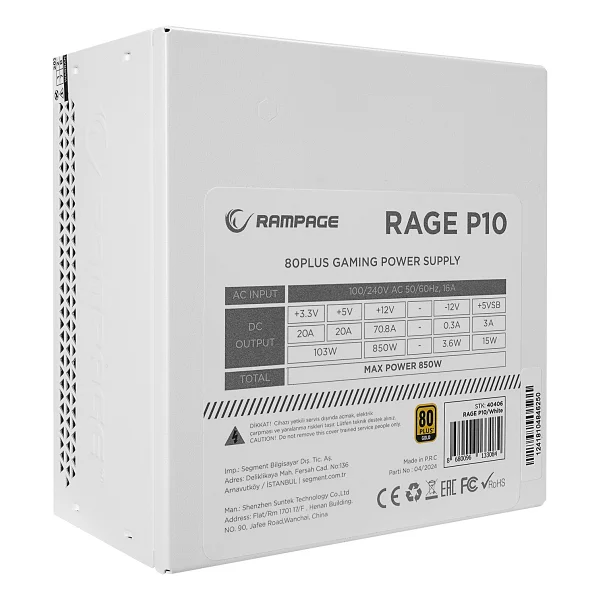 Rampage Rage P10 850 W Beyaz Power Supply - Görsel 4