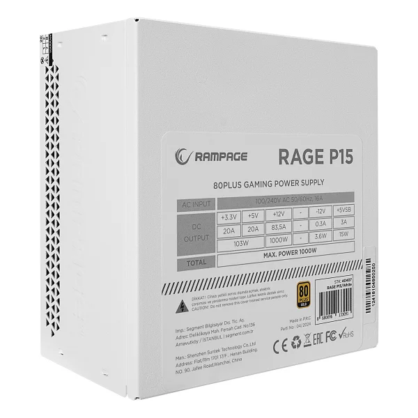 Rampage Rage P15 1000 W Beyaz Power Supply - Görsel 4