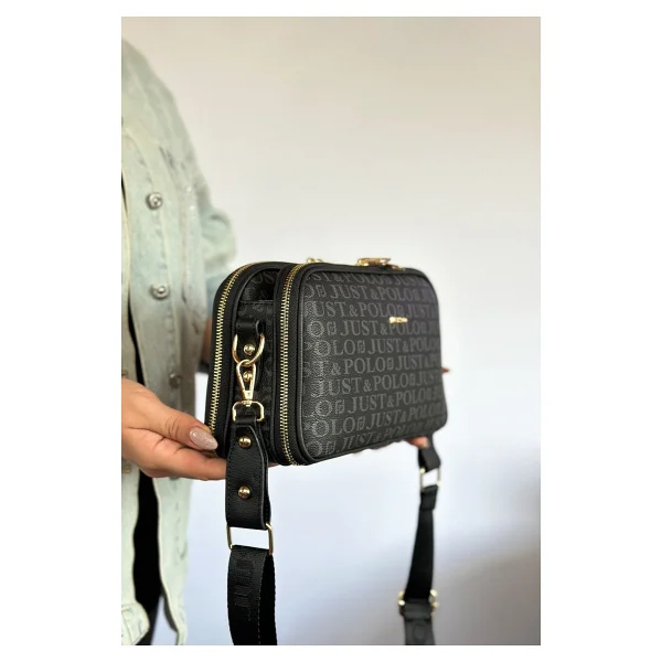 Just Polo Kadın Siyah 5 Bölmeli Ayarlanabilir Uzun Askılı Omuz Çantası Postacı Çantası 6 Bölmeli 28 X18 Cm 4023-Gd - Siyah - Taba - Görsel 8