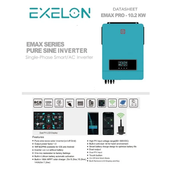 Exelon 48 V Volt 10.200 W Watt 10.2 Kw Mppt Tam Sinus Akıllı Inverter 220 Volt Çevirici Invertör - Görsel 2