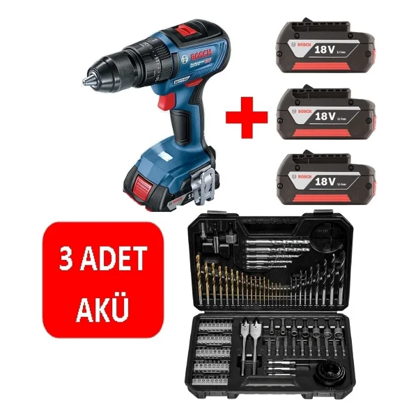 Bosch Anahtarsız Darbeli Matkap Kömürsüz Şarjlı Matkap Akülü Vidalama (3 Adet 2 Ah Akü) + 103 Parça - Görsel 6