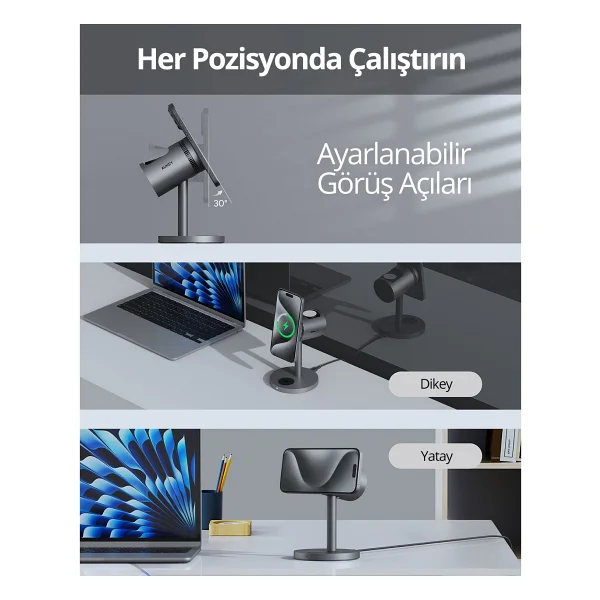 Aukey Lc-Mc311a-Gy 3in1 Kablosuz Şarj Aleti - Görsel 2