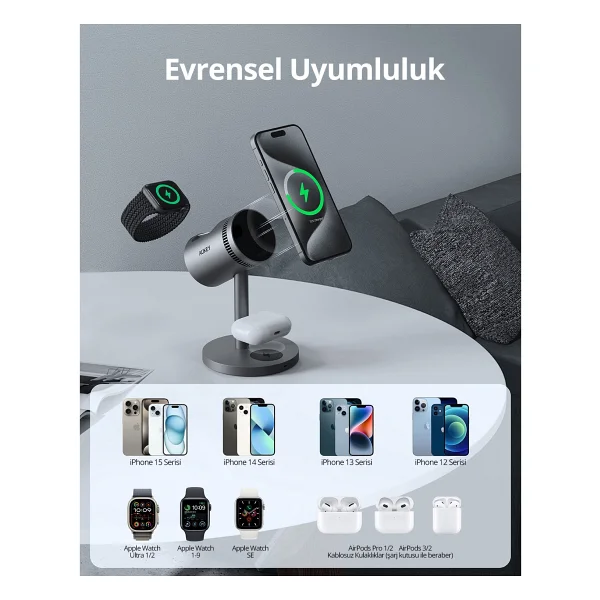 Aukey Lc-Mc311a-Gy 3in1 Kablosuz Şarj Aleti - Görsel 5