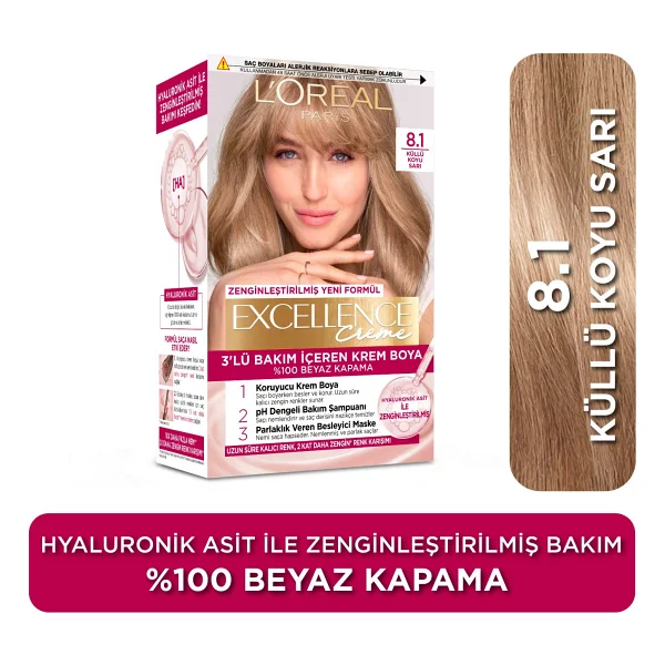 L'oreal Paris Excellence Creme 8.1 Koyu Küllü Sarı Saç Boyası - Görsel 3