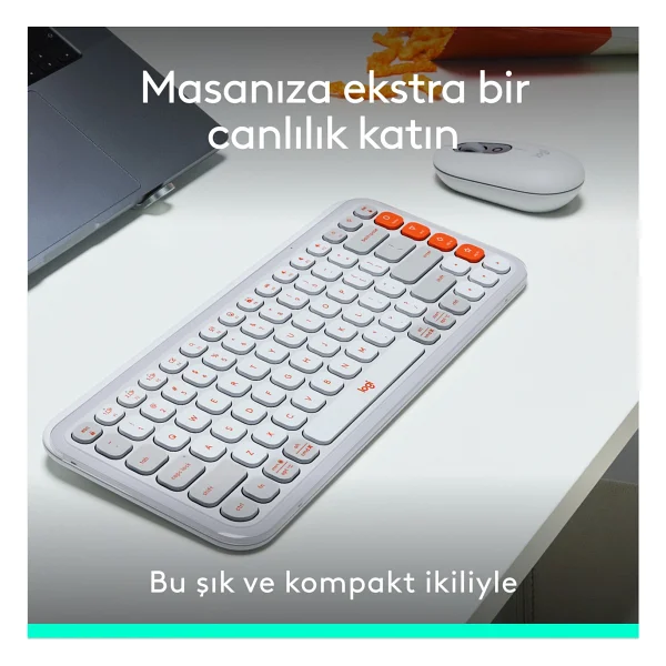 Logitech Pop Icon Combo 920-013076 Beyaz Kablosuz Klavye Mouse Seti - Görsel 2