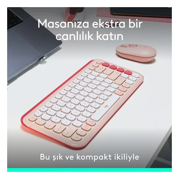 Logitech Pop Icon Combo 920-013077 Pembe Kablosuz Klavye Mouse Seti - Görsel 2