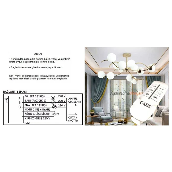 Cata 6 Lı Kanal Avize Kumandası 6x1000 W Ct-9151 - Görsel 3