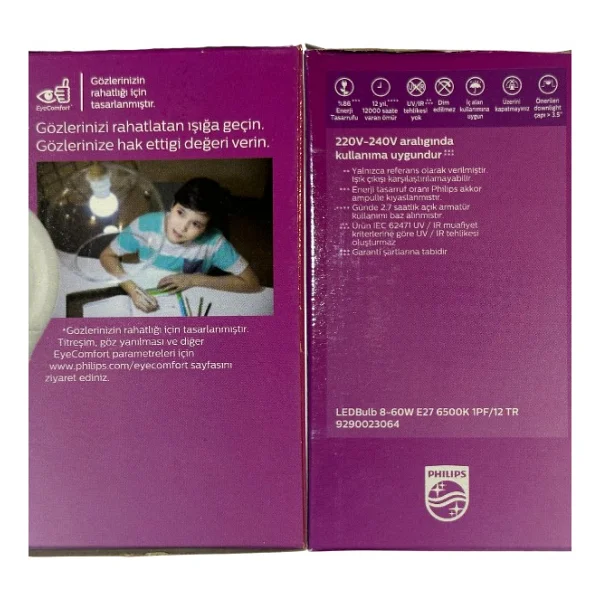 Philips 8W (60W) 6500K (Beyaz Işık) E27 Duylu Klasik Led Ampul (8 Adet) - Görsel 4