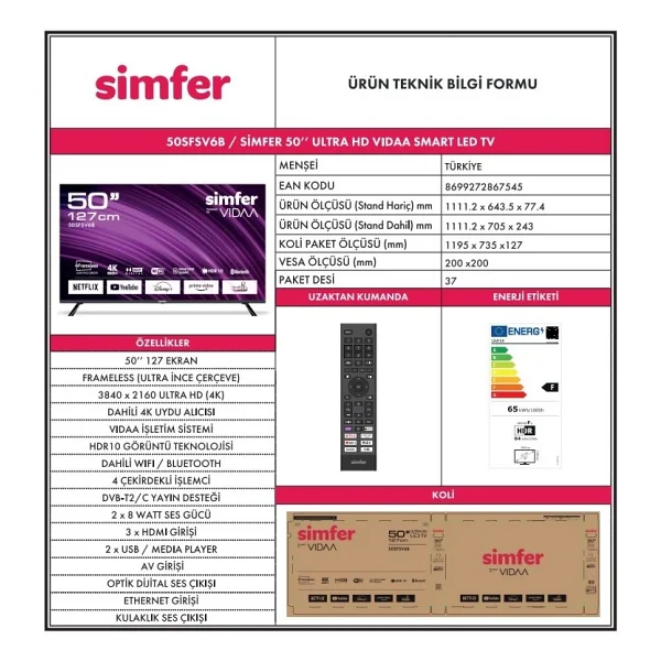 Simfer 50sfsv6b 4K Ultra HD 50" 127 Ekran Uydu Alıcılı Smart Uled TV - Görsel 7