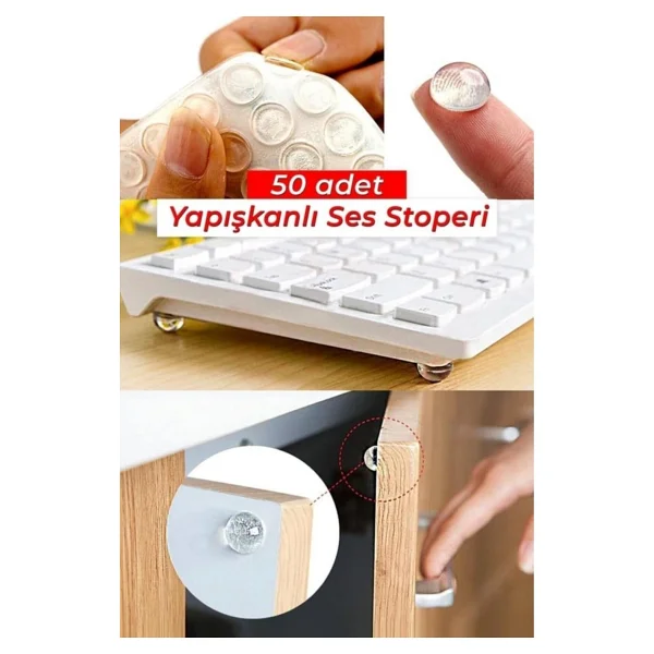 50 Adet 10 Mm Şeffaf Silikon Bazlı Ses Stoperi Duvar Yüzeyi Dolap Kapı Tampon Koruyucu - Görsel 4
