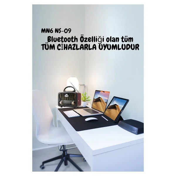 MN6 NS-09 Nostaljik Mini Radyo/Tws Destekli/18650 Li-pil Antenli/Fm radyo mini radyo/bluetooth nostaljik radyo-Ahşap görünümlü/nostaljik radyo - Gümüş - Görsel 6
