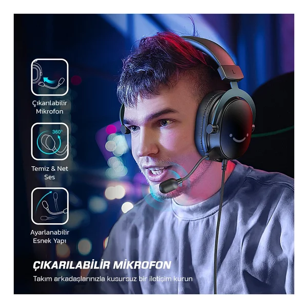 Fifine Ampligame H9 Siyah Kablolu Kulak Üstü Oyuncu Kulaklığı - Görsel 3