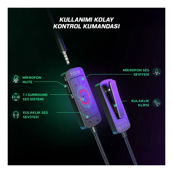 Fifine Ampligame H9 Siyah Kablolu Kulak Üstü Oyuncu Kulaklığı - Görsel 5