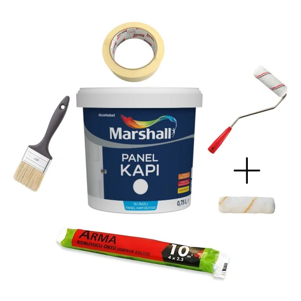 Marshall Su Bazlı Panel Kapı Boyası 1 Lt Ve Ekipmanları - Beyaz - 1l - Görsel 2