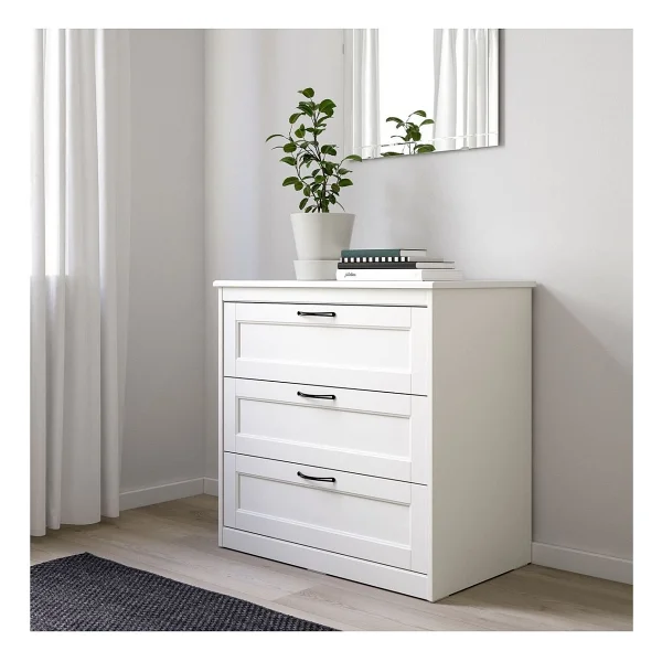 Ikea 3 Çekmeceli Şifonyer, Beyaz Renk 82x81 Cm Klasik Tasarım - Görsel 2