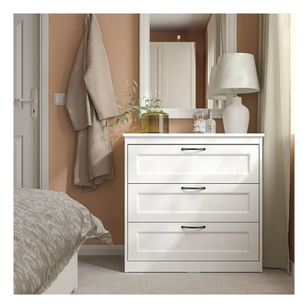 Ikea 3 Çekmeceli Şifonyer, Beyaz Renk 82x81 Cm Klasik Tasarım - Görsel 3
