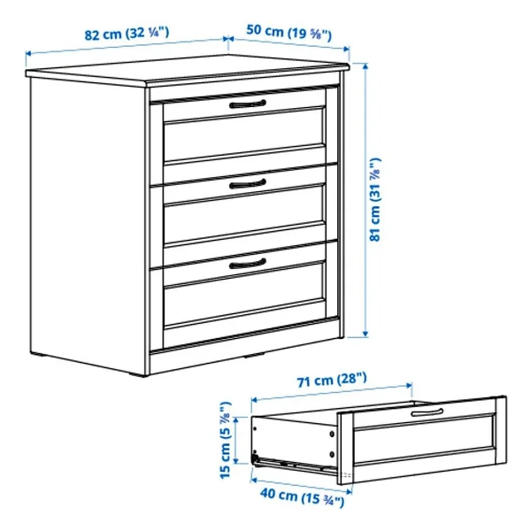 Ikea 3 Çekmeceli Şifonyer, Beyaz Renk 82x81 Cm Klasik Tasarım - Görsel 5