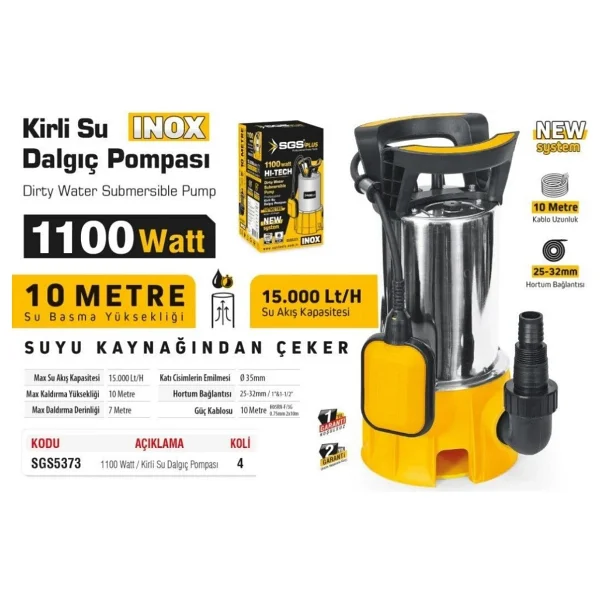 Sgs Dalgic Su Pompasi Inox Kirli Su 1100 W - Görsel 2