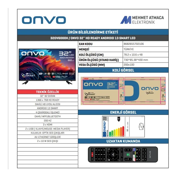Onvo 32ov6000h HD 32" 82 Ekran Uydu Alıcılı Android Smart LED TV - Görsel 2