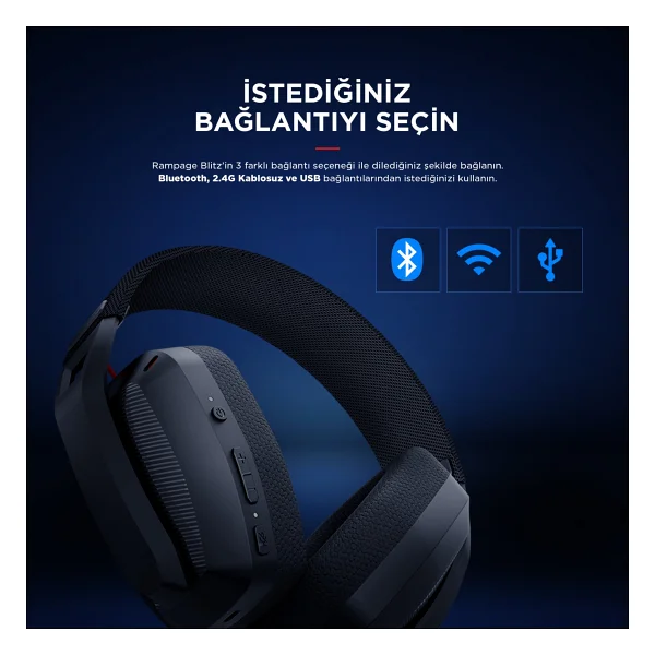 Rampage Blitz Siyah Kablolu/Kablosuz Kulak Üstü Oyuncu Kulaklığı - Görsel 2