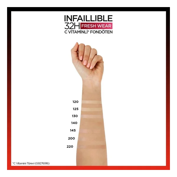 L'oreal Paris Infaillible 32h Fresh Wear C Vitaminli 120 Golden Vanilla 30 Ml Likit Fondöten - Görsel 7