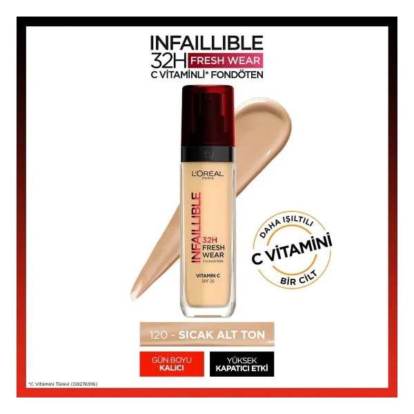 L'oreal Paris Infaillible 32h Fresh Wear C Vitaminli 220 Sand 30 Ml Likit Fondöten - Görsel 10