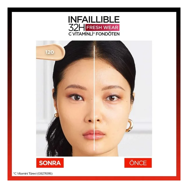 L'oreal Paris Infaillible 32h Fresh Wear C Vitaminli 120 Golden Vanilla 30 Ml Likit Fondöten - Görsel 5