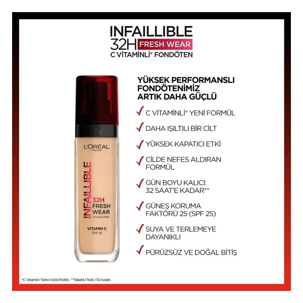 L'oreal Paris Infaillible 32h Fresh Wear C Vitaminli 30 Ml Likit Fondöten - Görsel 4