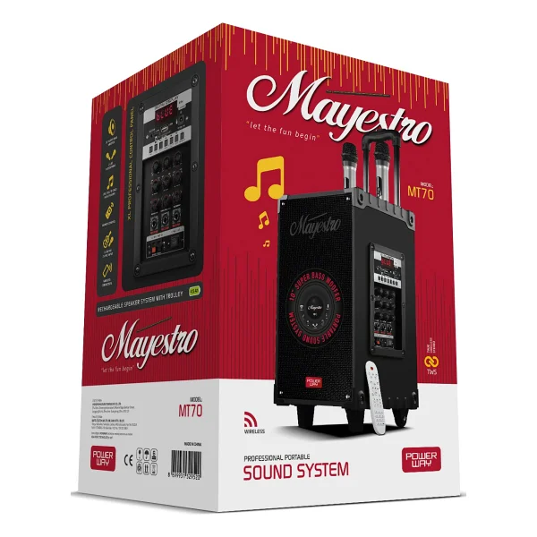 Powerway Şarjlı Çift Mikrofonlu Hoparlör Karaoke Sistemi Taşınabilir Amfi Mt90 Bluetooth Hoparlör - Görsel 4