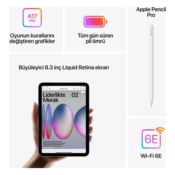 iPad Mini 7. Nesil Wi-Fi 256 GB 8.3" Mxnd3tu/A Yıldız Işığı Tablet - Görsel 6