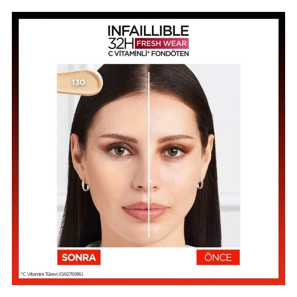 L'Oreal Paris Infaillible 32H Fresh Wear C Vitaminli 130 True Beige 30 ml Likit Fondöten - Görsel 7