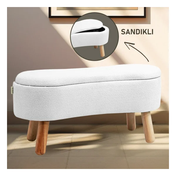 Zem Scala Sandıklı Bohem Ahşap Ayaklı Puf/Bench, Sütlü Kahve - Görsel 9