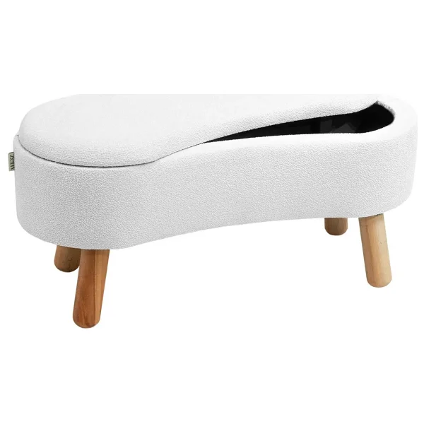 Zem Scala Sandıklı Bohem Ahşap Ayaklı Puf/Bench, Kırık Beyaz - Görsel 3