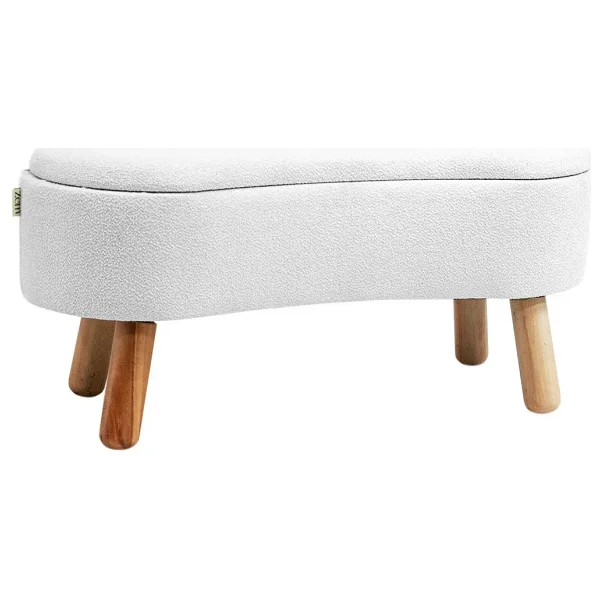 Zem Scala Sandıklı Bohem Ahşap Ayaklı Puf/Bench, Kırık Beyaz - Görsel 4